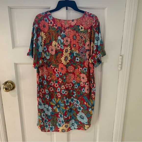 Natural Life Women’s Colorful Floral V Neck Mini Dress Bright Size Medium Boho - Picture 6 of 8